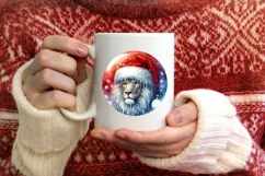Winter Lion Portrait with Santa Hat Round Ornament Product Image 4