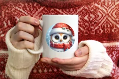 Winter Owl Round Ornament Sublimation PNG Product Image 3