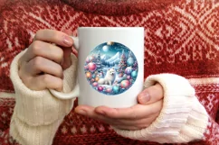 Colorful Winter Scene with Dog Round Sticker Product Image 4