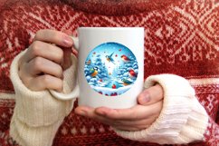Winter Scene with Birds Round Christmas Ornament Sublimation Product Image 3