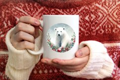 Watercolor Polar Bear Round Christmas Ornament Sublimation Product Image 4