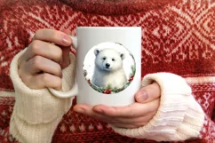 Watercolor Polar Bear Round Christmas Ornament Sublimation Product Image 4