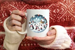 Winter Penguins Round Ornament Sublimation PNG Product Image 3