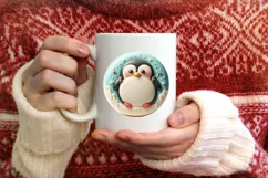 Melting Penguin Round Christmas Ornament Sublimation PNG Product Image 4