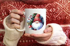Colorful Watercolor Christmas Gnome Round Ornament PNG Product Image 3