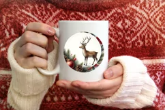 Watercolor Christmas Reindeer Ornament Sublimation PNG Product Image 3