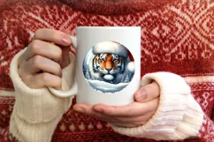 Winter Scene Tiger Portrait with Santa Hat Sublimation PNG Product Image 3