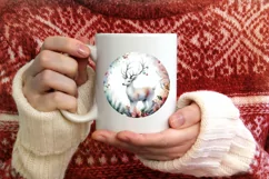 Colorful Christmas Image with Reindeer Round Ornament PNG Product Image 3