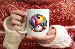 Gnome Christmas Round Ornament Sublimation PNG Product Image 4