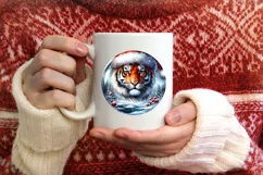 Digital Painting Winter Tiger Christmas Round Ornament Product Image 4