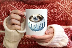 Digital Painting Winter Sloth Christmas Round Ornament Product Image 4