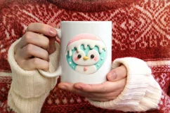 Pastel Penguin Christmas Round Ornament Sublimation PNG Product Image 3