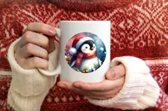 Colorful Penguin Round Ornament Sublimation PNG Product Image 3