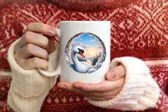 Swan in Snow Made Wall Round Ornament Sublimation PNG Product Image 3