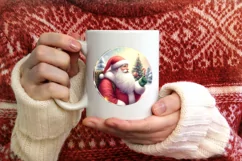 Colorful Christmas Santa Round Ornament Sublimation PNG Product Image 3