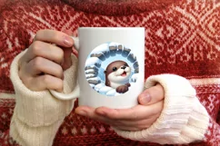 Snow Wall Otter Round Ornament Sublimation PNG Product Image 4