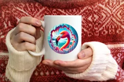 Icy Wall Flamingo Winter Round Sticker Ornament Product Image 3