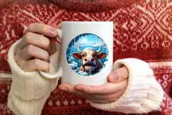 Cow in Melting Ice Wall Round Ornament Sublimation PNG Product Image 3