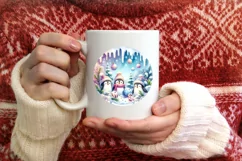 Winter Scene with Penguins Christmas Ornament Sublimation Product Image 3