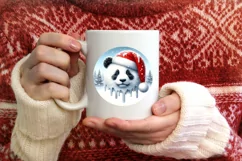 Winter Scene Panda Portrait Round Ornament Sublimation PNG Product Image 3