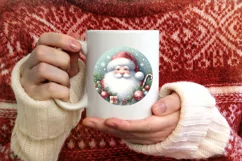 Colorful Christmas Santa Round Ornament Sublimation PNG Product Image 4