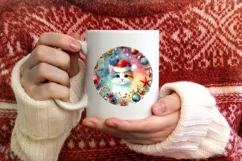 Colorful Christmas Cat Round Ornament Sublimation PNG Product Image 4