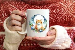 Colorful Christmas Cat Round Ornament Sublimation PNG Product Image 4