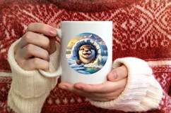 Snow Otter Smiling Winter Round Sticker Ornament Product Image 4