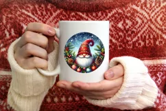 Colorful Watercolor Christmas Gnome Round Sticker Ornament Product Image 3