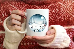 Watercolor Christmas Penguins 3D Round Sticker Product Image 3