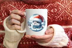 Watercolor Christmas Bunny Santa Hat Round Sticker Product Image 3