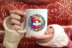 Colorful Winter Cat Ornament Sublimation PNG Product Image 4