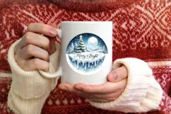 Santa and Merry and Bright Round Winter Scene Ornament Product Image 1