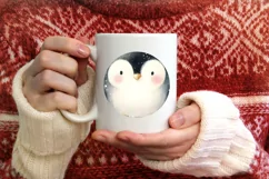 Winter Penguin Round Ornament Sublimation PNG Product Image 3