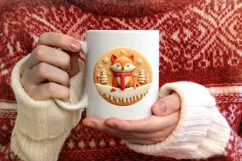 Winter Fox Round Ornament Sublimation PNG Product Image 3