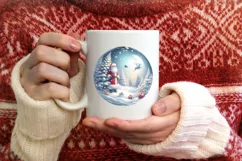 Winter Scene with Santa Round Ornament Sublimation PNG Product Image 3