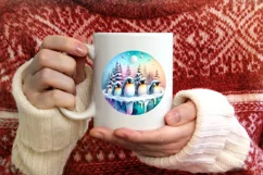 Colorful Penguins Winter Scene Round Ornament Sublimation Product Image 4
