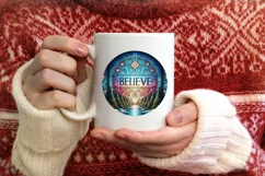 Believe Stained Glass Christmas Round Cute Ornament Sublimat Product Image 3