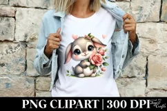 Bunny Rose Flower Heart, Clipart |T-shirt, Mug PNG Product Image 3