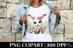 White Cute Easter Bunny Egg Flower, Clipart |T-shirt, Mug Product Image 4