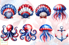 4th of July Sea Animals Clipart, Nautical Patriotic Graphics Product Image 3