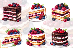 Watercolor Berries Cakes Clipart, Raspberry Cakes Graphics Product Image 3