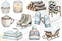 Watercolor Cozy Winter Cabin Clipart, Snowy Winter Graphics Product Image 3