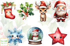 Watercolor Cute Kawaii Christmas Clipart, Holidays Graphics Product Image 3