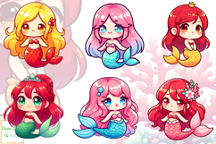 Cute Mermaids Clipart, Kawaii Sea Life Graphics, Ocean PNG Product Image 3