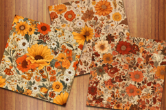 Orange Fall Floral Digital Papers, Autumn Flowers Background Product Image 3