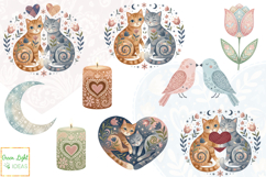 Folk Valentines Clipart, Romantic Animals Graphics PNG Product Image 3