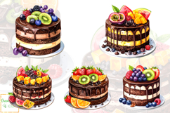 Fruit Cakes Clipart, Chocolate Desserts Graphics Product Image 3