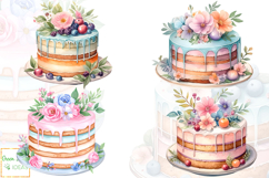 Pastel Floral Cakes Clipart, Birthday Cakes Illustrations Product Image 3