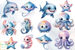 Cute Sea Animals Clipart, Ocean Creatures Graphics Product Image 3